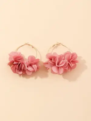 Flower Decor Hoop Earrings