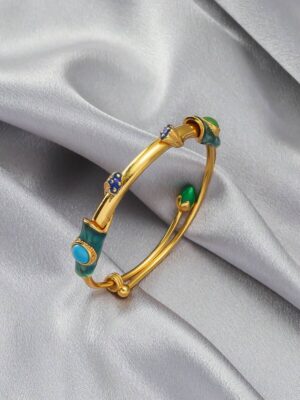 1pc Adjustable Chinese Style Lotus Seed Enamel Craft Sand Bangle
