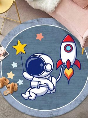 1pc Space Astronaut & Universe Pattern Round Rug, Food & Drink Style, Creative Crystal Velvet Dotted Plastic Bottom, Absorbent & Anti-Slip & Soft & Washable Mat Suitable For...