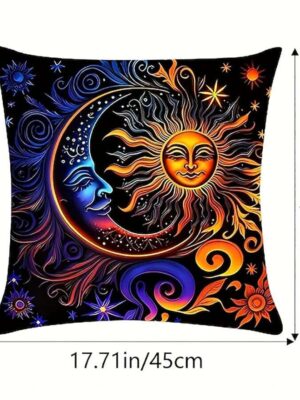 1pc Short Plush Pillowcase Bohemian Sun And Moon Double-Sided Pillow Cover Decorative Pillow Cushion Cover For Sofa