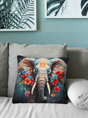 1pc Colorful Elephant Short Plush Pillowcase, Zippered Single Side Printed Cushion Cover, Home Decor For Sofa And Bedroom, Pillow Core Not Included, 18x18 Inches