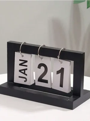 1pc Simple & Creative Wooden Table Calendar With Flip Design, Household Desk Decoration For Study Room With Alphabet & Numbers