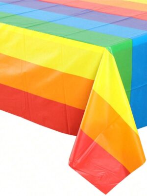 1PC, Rainbow Series Tablecloth, Carnival Disposable Plastic Tablecloth, Rectangle Rainbow Table Cover, Rainbow Birthday Party Supplies For Carnival Party
