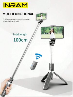 INRAM Selfie Stick, Expandable Aluminum Selfie Stick Tripod, Wireless Remote Control And Tripod, Portable, Lightweight, Compatible With IPhone 15 14 13 Pro Xs Max Xr X 8Plus 7,...