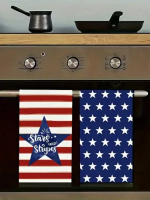 2pcs/Set Striped & Star Pattern Independence Day American Flag Microfiber Kitchen Dish Towels Mix And Match