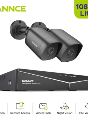SANNCE 4CH DVR CCTV System 2pcs 2MP IP66 Waterproof Outdoor Security Cameras 1080P HDMI TVI CCTV DVR 1280TVL Surveillance Kit,NO Hard Disk/1TB Drive Disk/2TB Drive Disk