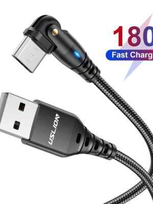 USLION 180 Rotate 3A Micro USB Cable Compatible With Samsung Huawei Xiaomi Mobile Phone Fast Charging Micro USB Cable Wire Charge Data Cable