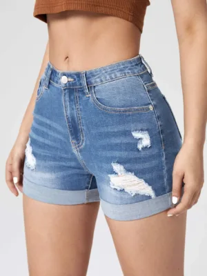 Essnce Ripped Roll Up Hem Denim Shorts
