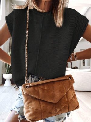New Arrival Women Leisure Solid Color Round Neck Pullover Sweater