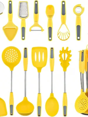 Cooking Utensils Set, 15PC Silicone Kitchen Utensils With Stand, 446℉ Heat-Resistant Spatula Set With Stainless Steel Handles For Nonstick Cookware, Kitchen Tools Set For Home...