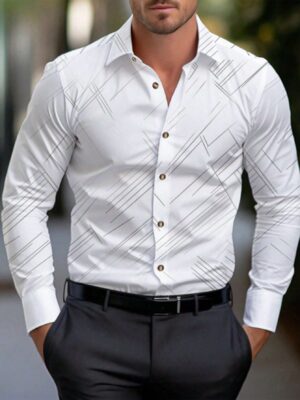 Manfinity Mode Men's Geometric Striped Long Sleeve Shirt