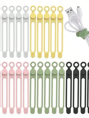 Silicone Cable Straps Wire Organizer for Earphone, Phone Charger, Mouse, Audio, Computer, Reusable Cable Ties Cord Organizer in Home, Office, Kitchen, School (4 Colors)