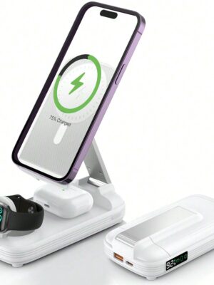 BezosMax 5 In 1 Wireless Charging Station With 10000mAh Power Bank Digital Display Automatic Magnetic 20W Fast MagSafe Portable Charger Usb C Station Stand External Battery...
