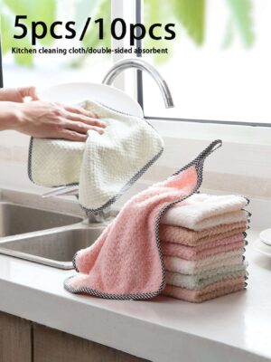 5pcs/10pcs Double-Sided Absorbent Hanging Kitchen Towel For Cleaning Dishes, Birds Design Square Towel,Kitchen,Kitchen Items,Cleaning,Kitchen Towel,Cloth