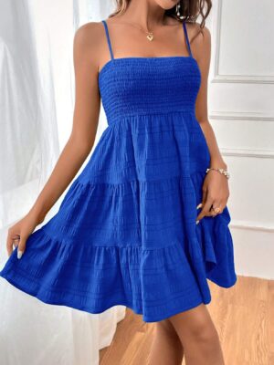 WYWH WYWH Women Spring Break Solid Ruffle Hem Cami Blue Dress