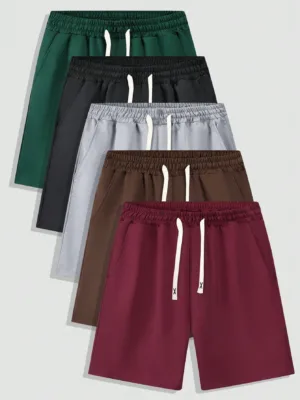 Men's New Summer Solid Colored Casual Shorts With Drawstring Waist