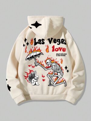 ROMWE Street Life Men's Hoodie With Letter And Skull Print