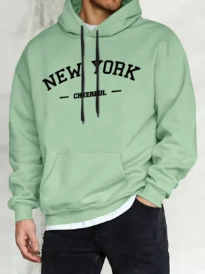 Manfinity Men's Spring And Autumn Letter Printed Drawstring Hooded Long Sleeve Casual Sweatshirt