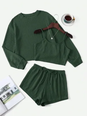 Drop Shoulder Tee & Cami Top & Shorts Lounge Set