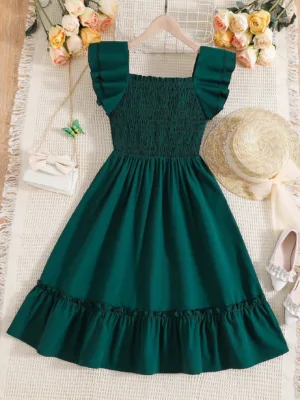 Teen Girls Shirred Bodice Ruffle Hem Dress