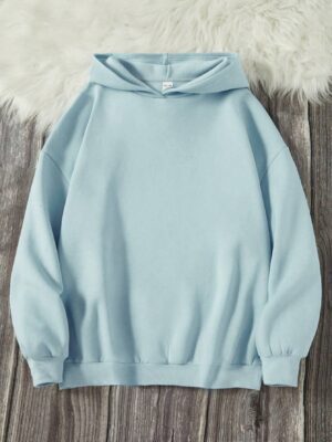 Teen Girls Solid Drop Shoulder Thermal Lined Hoodie