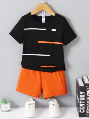 Young Boy Striped Print Tee & Shorts