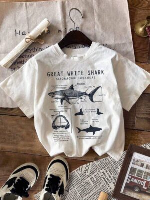 Young Boy Summer Casual Short Sleeve T-Shirt With Slogan And Shark Print