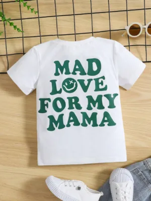 Young Boy Slogan & Cartoon Face Print Tee