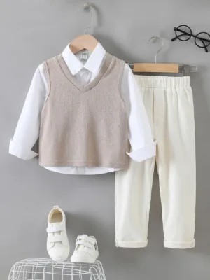 Young Boy Solid Shirt & Pants & Tank Top