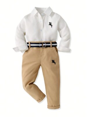 Young Boy Toddler Boys' Printed Casual Long Sleeve Shirt And Fashionable Pants 2pcs/Set