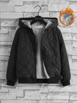 Tween Boy Teddy Lined Hooded Argyle Quilted Coat
