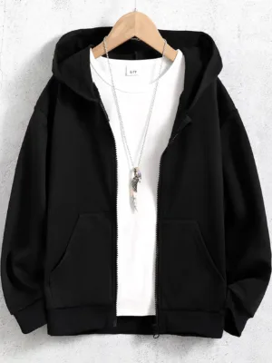 Tween Boy Zip Up Drop Shoulder Drawstring Hoodie Without Tee