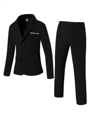 Tween Boys' Gentleman Two Piece Set: Red Lapel Suit Jacket And Pants, Fashionable For Birthday Party, Evening Party, Wedding, Festival, Performance