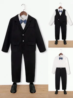 Tween Boys Luxurious And Elegant Three-Piece Suit, Including A Spring And Summer Long-Sleeved Suit Blazer, A Simple And Stylish Vest And A Slim-Fit Half-Stretch Waist Suit...