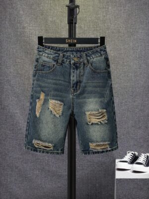 Tween Boy Ripped Frayed Bleach Wash Denim Shorts