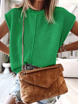 New Women Casual Solid Color Round Neck Pullover Sweater