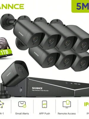 SANNCE 5in1 8CH DVR HD 5MP Home Security Camera System Oudoor EXIR Night Vision,8Pcs 5MP Weatherproof CCTV Cameras, Infrared Superior Night Vision, Wired Security Camera System...