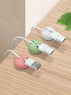 3pcs Round Data Cable Organizer, Silicone Data Cable Fixer, For Office And Home