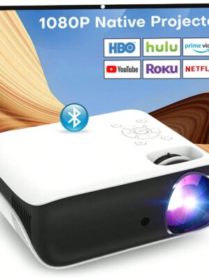 Outdoor Projector,Native 1080P Bluetooth Projector With 100''screen, 9500L Portable Home Movie Projector Compatible With Smartphone, HDMI,USB,AV,Fire Stick, PS5