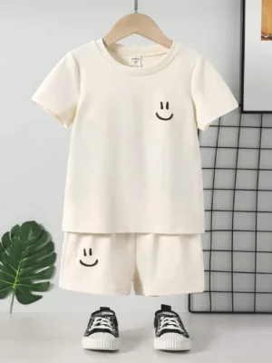 Young Boy Cartoon Graphic Tee & Shorts