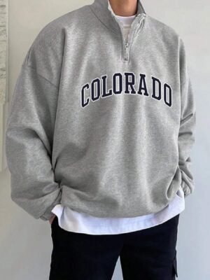 Men's Plus Size Letter Print Zipper Half Sweatshirt