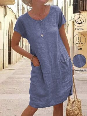 LUNE Women's Simple Solid-Colored Straight Dresses With Pockets