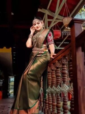 Indian Beautiful Kanjivaram silk Saree Blouse Jacquard Woven Print Women Sari