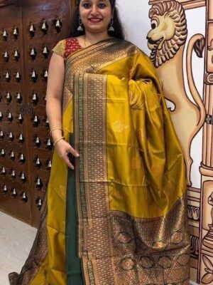 Indian Kanjivaram Art silk Saree Blouse Jacquard Woven Print Women Sari