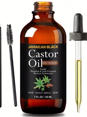 Castor Oil Organically Grown 100% Pure 30ml Glass Bottle Cold Pressed, Hexane Free, Eyelash And Eybrow Serum, Skin Moisturizer With Eyelash Applicator And Dropper