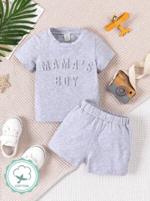 Baby Boys' Letter Embossed T-shirt And Shorts Set