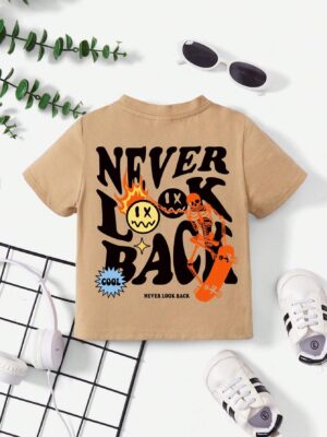 Baby Boy Casual Cartoon Pattern Short Sleeve Round Neck T-Shirt Suitable For Summer