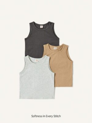 Cozy Cub Baby Boy 3pcs Soft Knitted Solid Color Round Neck Sleeveless Vest Set