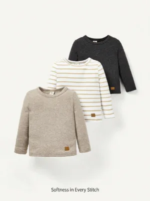 Cozy Cub 3pcs/set Baby Boys' Round Neck Long Sleeve Sweater With Shoulder Fastening