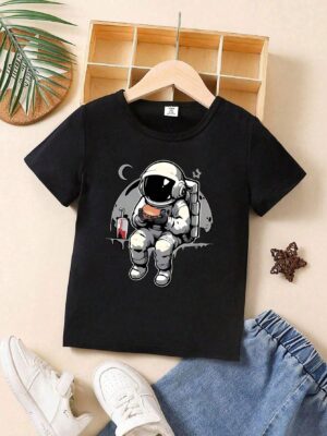 Baby Boys' Casual Simple Fun Lovely Astronaut Printed Top